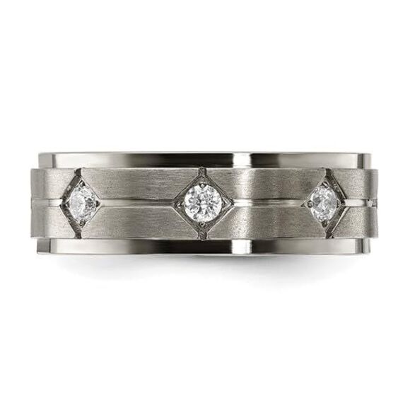 Kazi Luxury Chisel Titanium Polished with Brushed Center with CZ 7.00mm Band - Picture 7 of 8